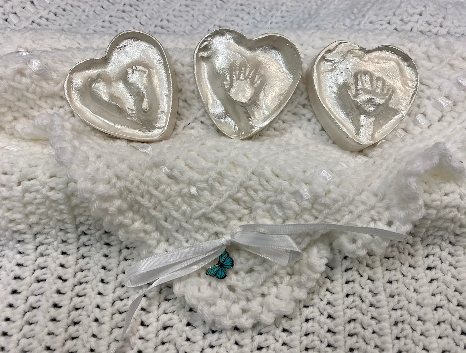 White Blanket with Silver Hearts